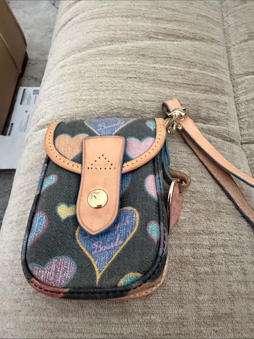 Dooney and Bourke Leather-Trim Heart Print wristlet